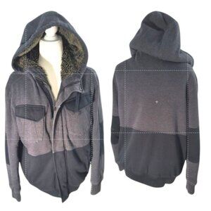 Fox Sasquatch Hoodie Men's Sz M Gray Y2K Vintage Jacket Full Zip Faux Fur Lined